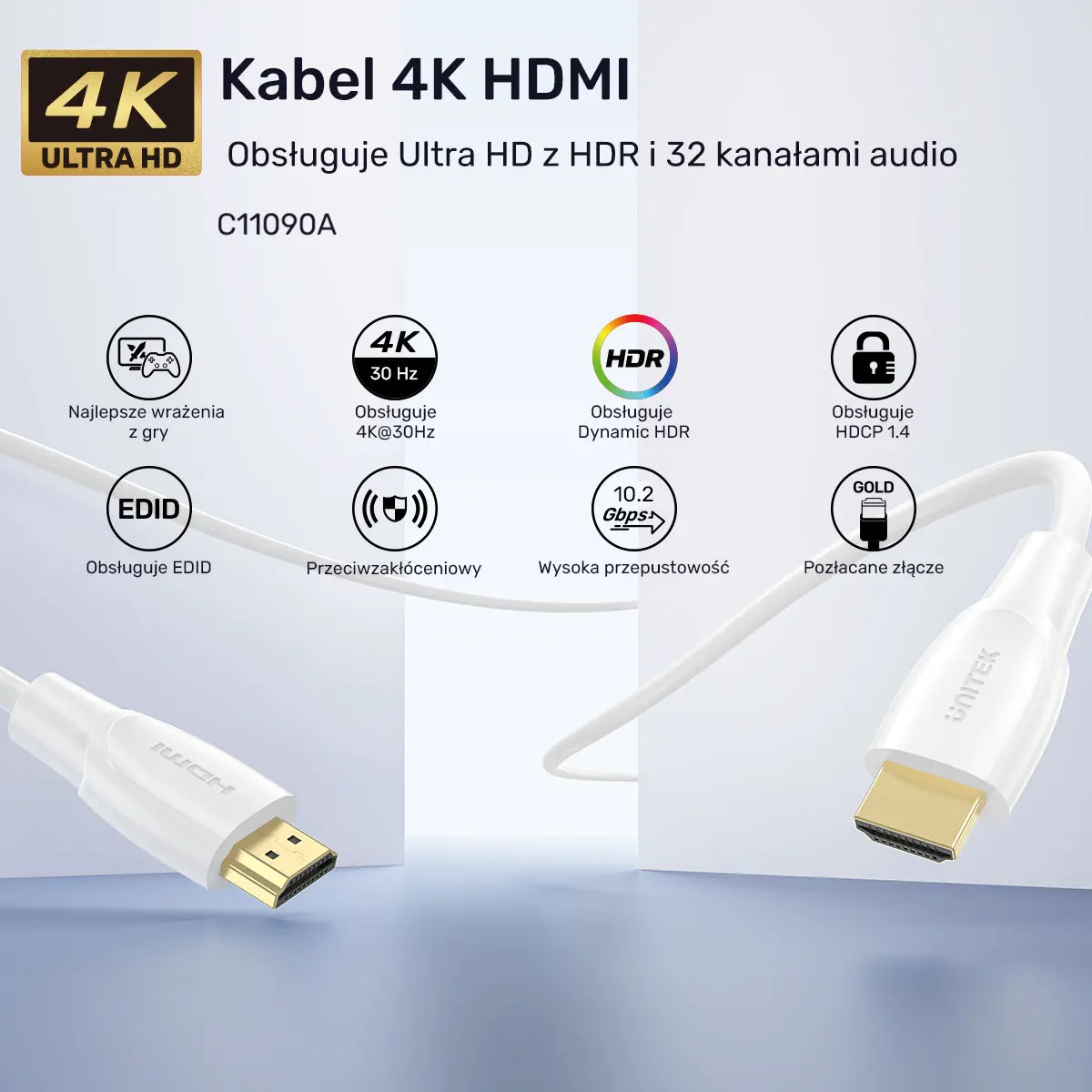 Kabel HDMI Unitek C11090AWH01-20M HDMI 2.0 4K 20m Biały