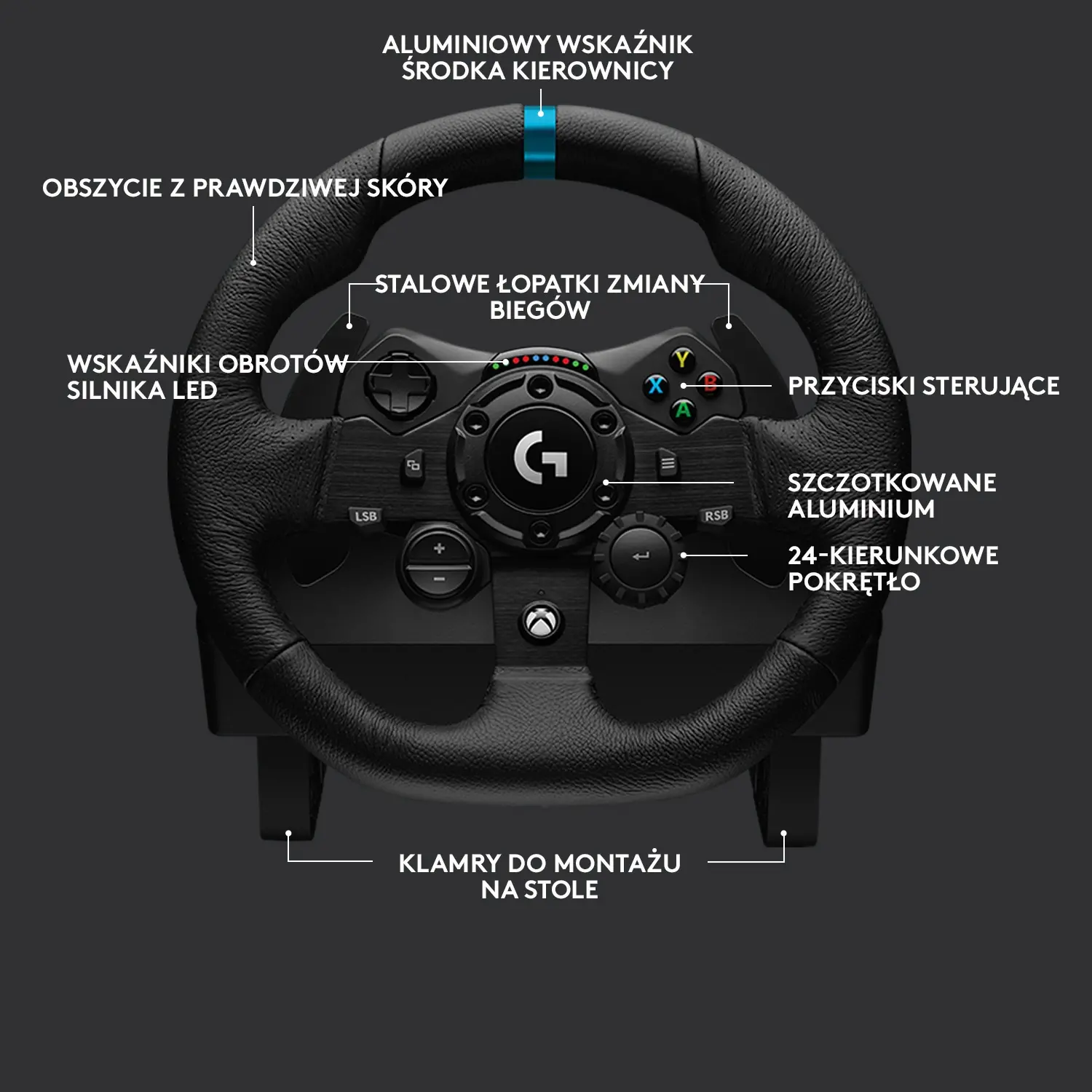 Kierownica Logitech G923 z pedałami do Xbox Series X/S, Xbox One, PC Force Feedback + skrzynia biegów Driving Force Shifter