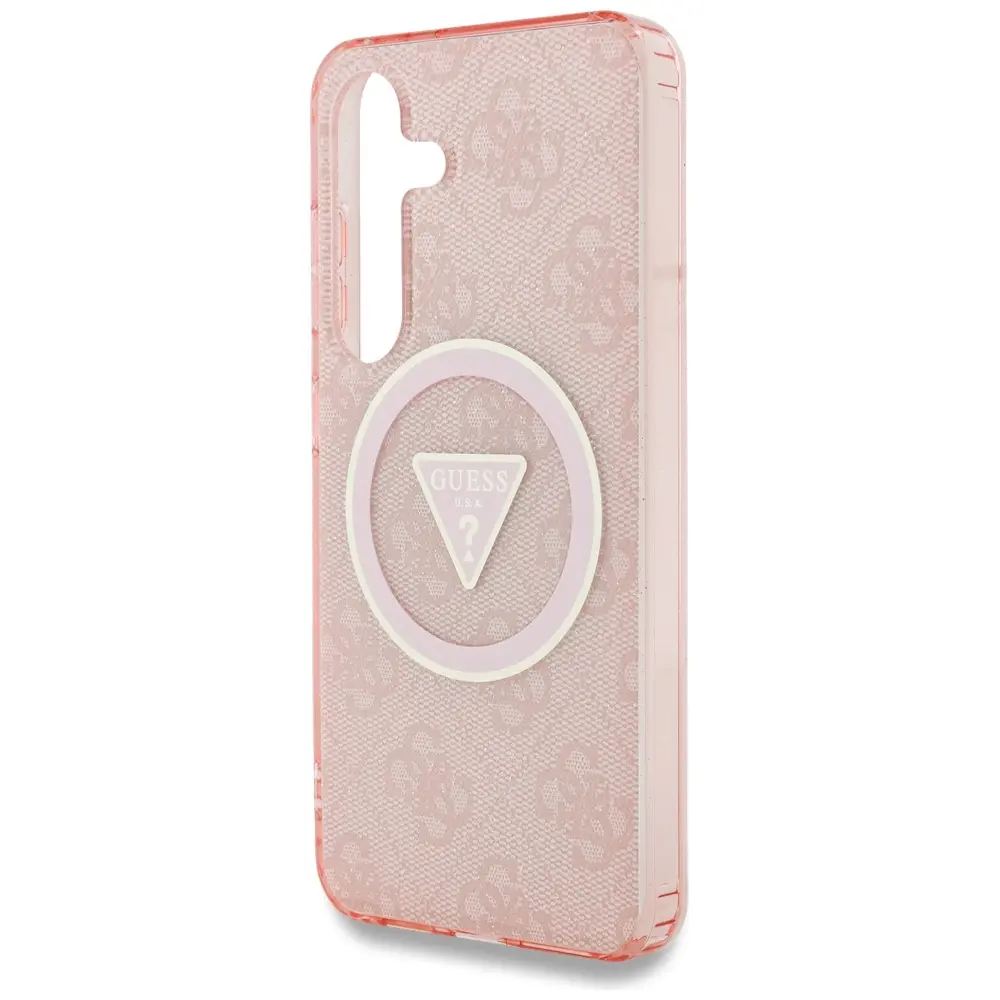 Etui Guess 4G Glitter Triangle Buttons MagSafe do Galaxy S25 Różowy