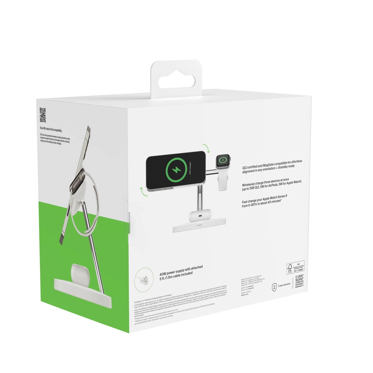 Ładowarka indukcyjna Belkin BoostCharge Pro MagSafe 3w1 QI2 15W Biały WIZ032KQWH