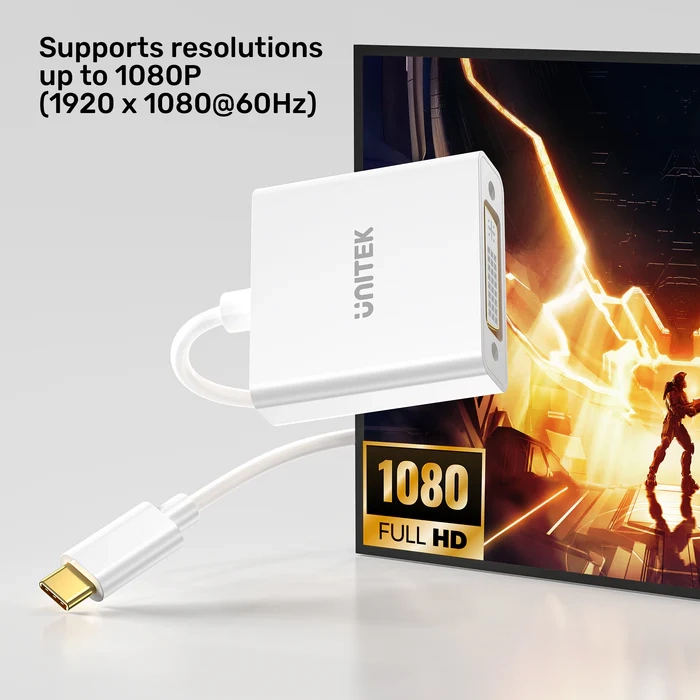 Adapter Unitek V1429A01 USB-C na DVI 1080P@60Hz, Biały, 15cm