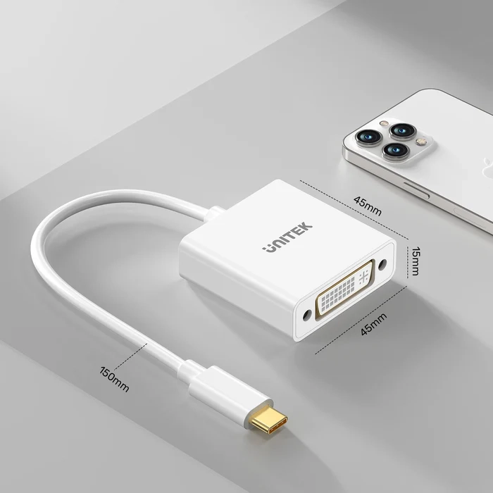 Adapter Unitek V1429A01 USB-C na DVI 1080P@60Hz, Biały, 15cm