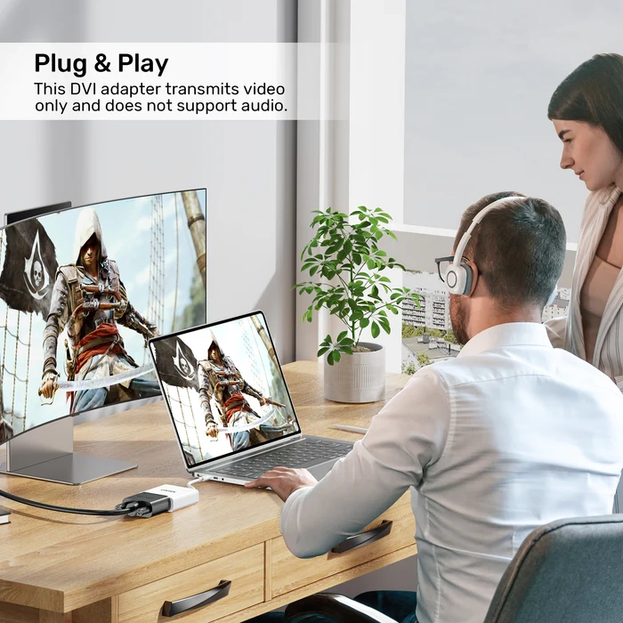 Adapter Unitek V1429A01 USB-C na DVI 1080P@60Hz, Biały, 15cm