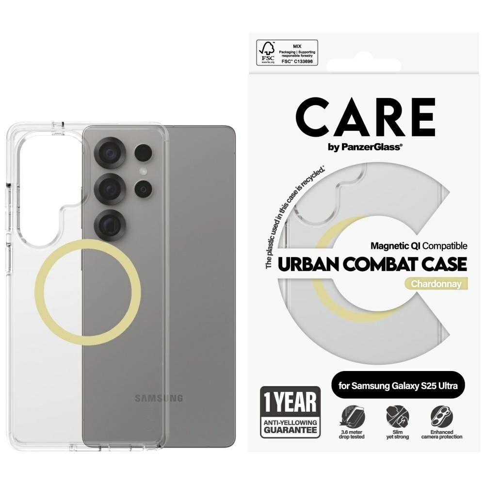 Etui PanzerGlass CARE by Flagship Urban Combat Chardonnay QI do Galaxy S25 Ultra Przezroczysty