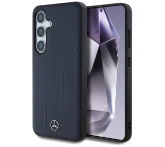 Etui Mercedes-Benz Leather Debossed Lines MagSafe do Galaxy S25 Niebieski