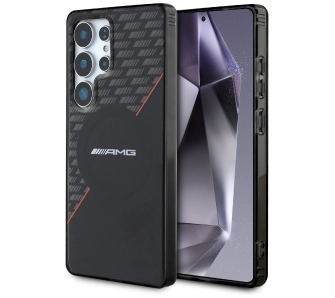 Etui Mercedes-Benz Double Layer Rhombs MagSafe do Galaxy S25 Ultra Czarno-czerwony