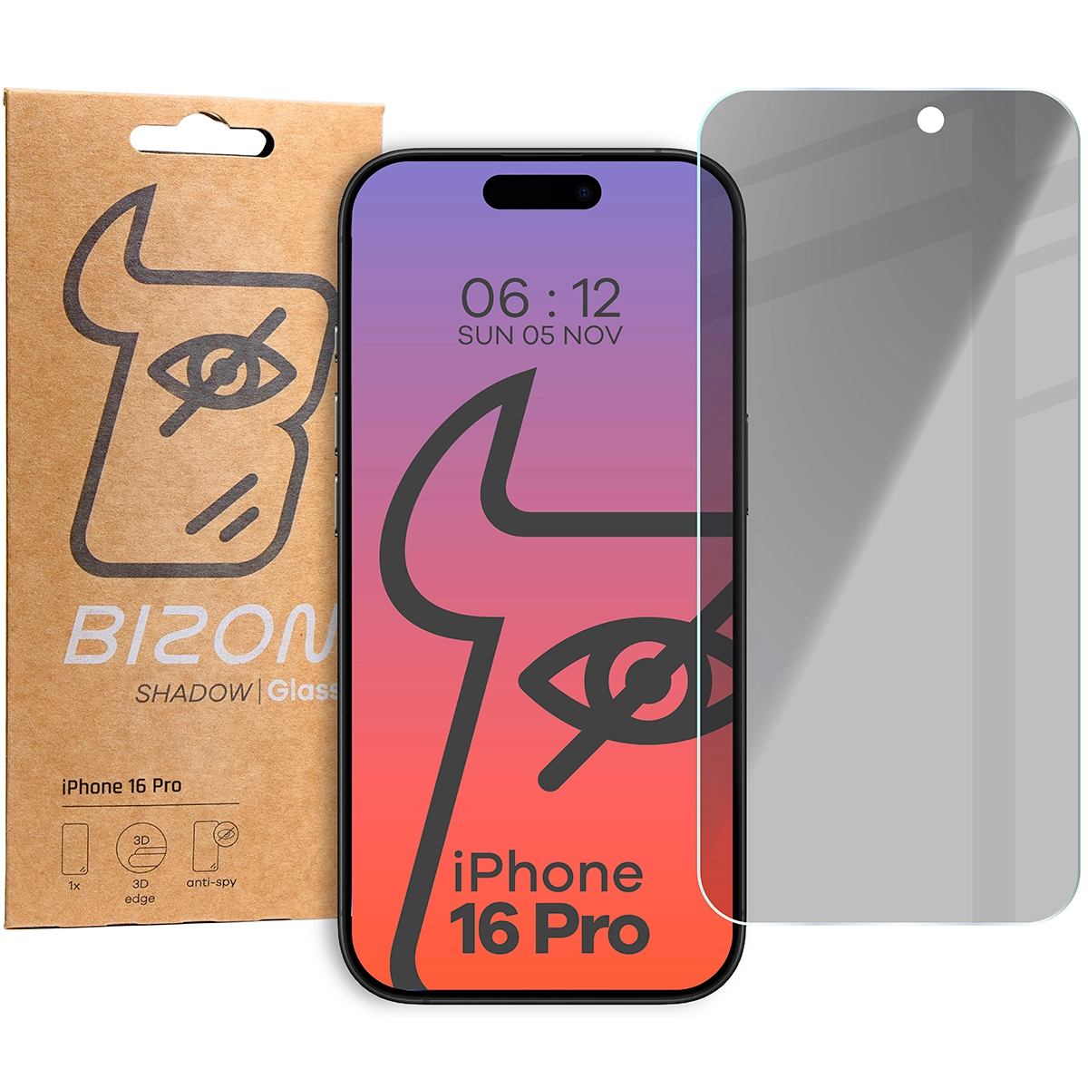 Szkło hartowane Bizon prywatyzujące Clear Shadow do iPhone 16 Pro Przyciemniane