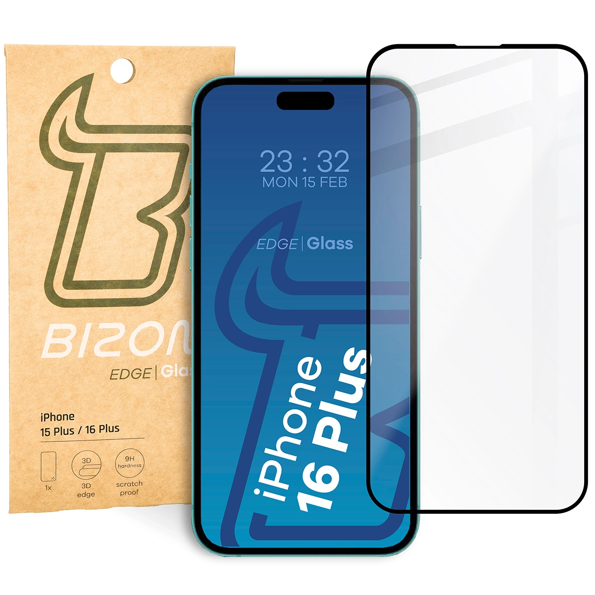 Szkło hartowane Bizon pełne Edge 2 do iPhone 15 Plus/16 Plus