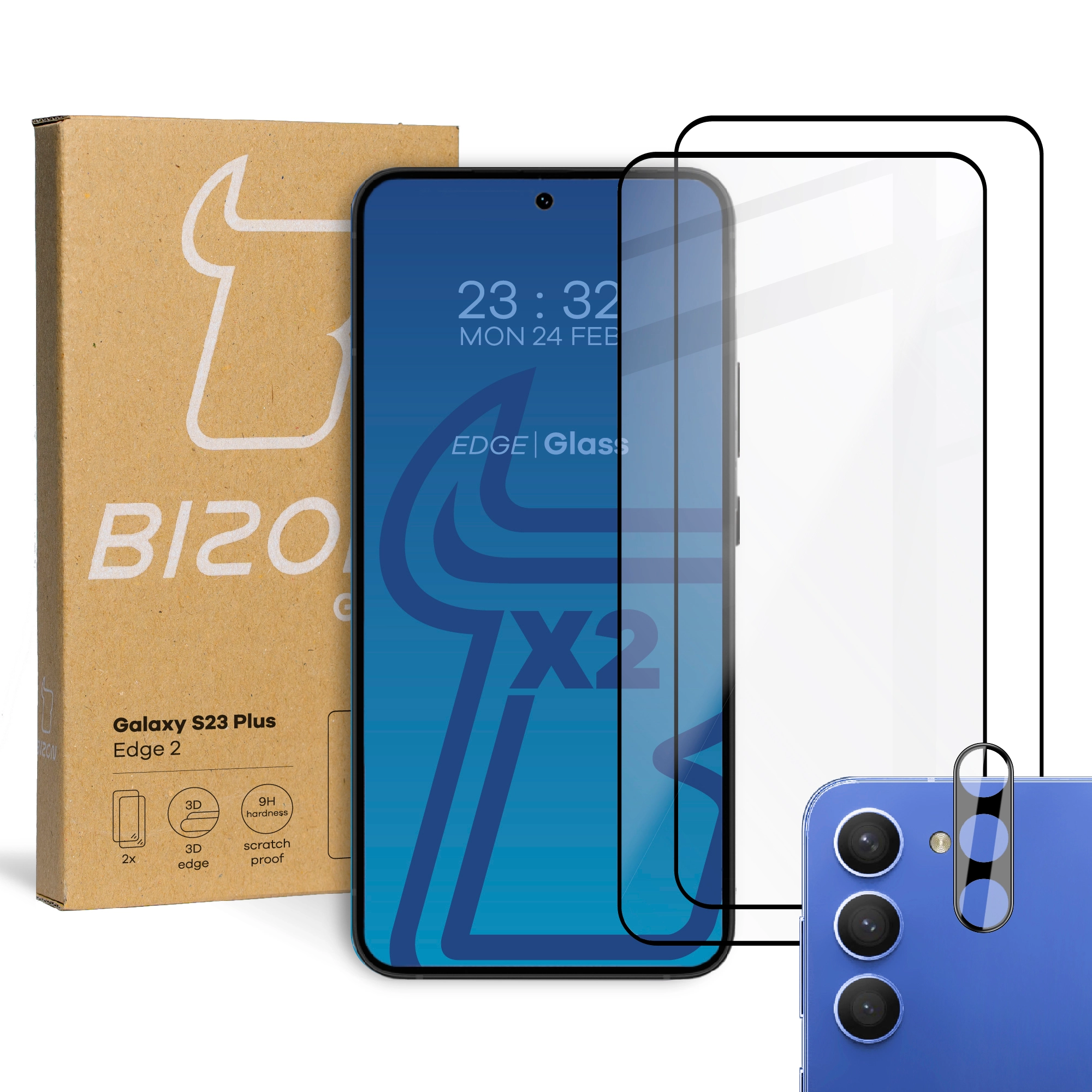 Zestaw ochronny Bizon 2x szkło + szybka na aparat Edge 2 do Galaxy S23 Plus