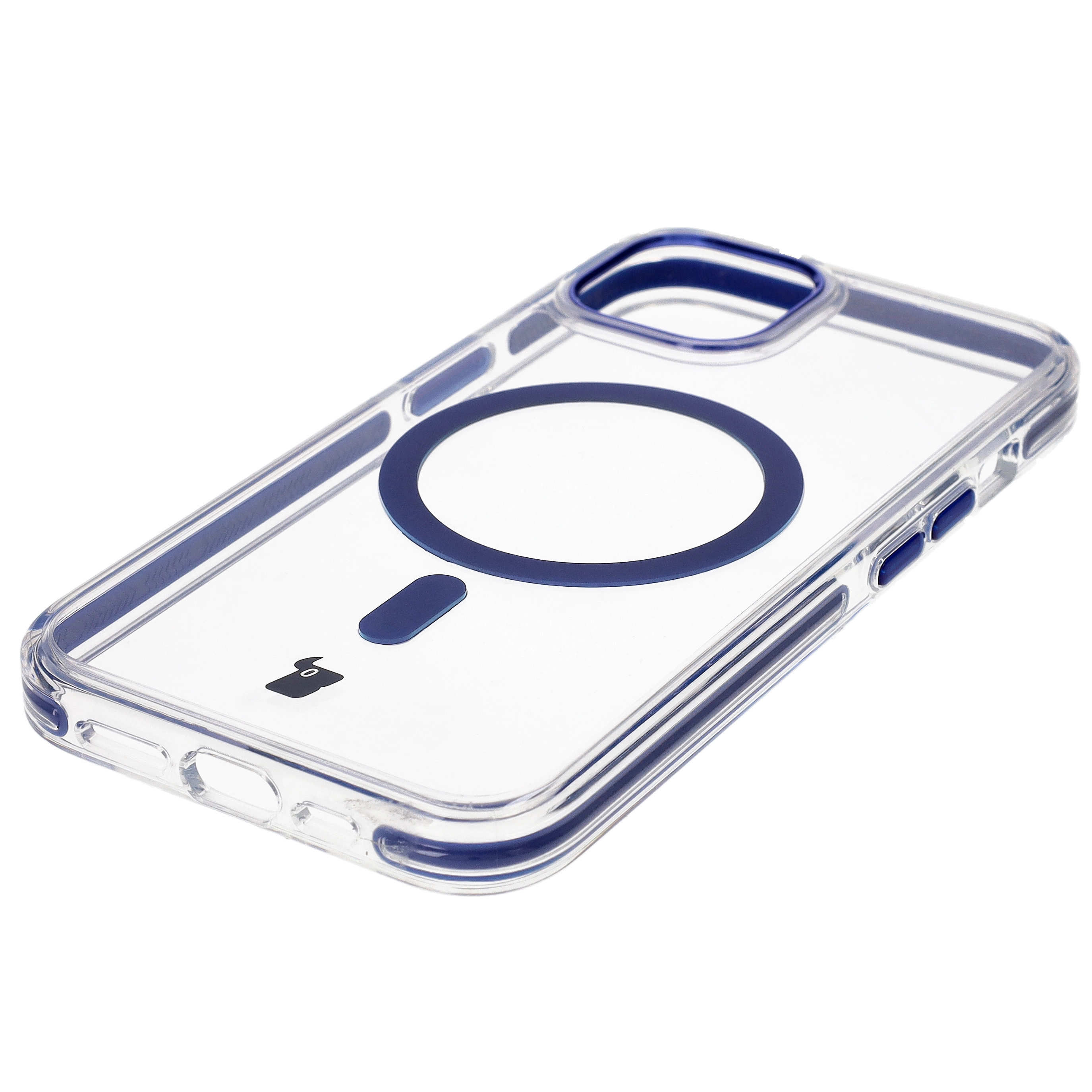 Etui Bizon Marco z MagSafe do iPhone 14/13 Przezroczyste z niebieską ramką