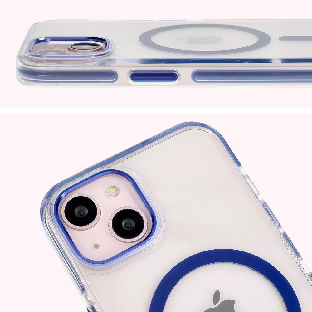 Etui Bizon Marco z MagSafe do iPhone 14/13 Przezroczyste z niebieską ramką