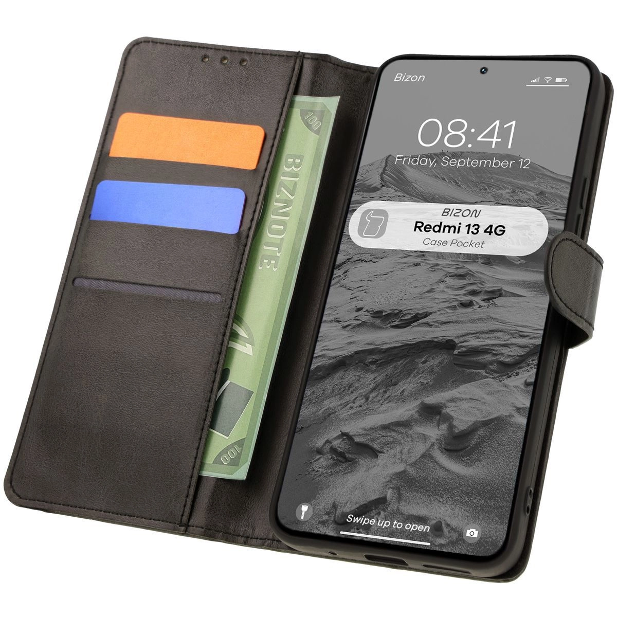 Etui Bizon z klapką Pocket do Xiaomi Redmi 13 4G Czarny