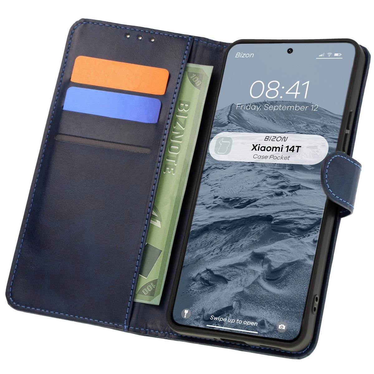 Etui Bizon z klapką Pocket do Xiaomi 14T Granatowy