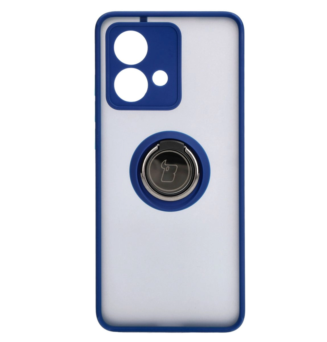 Etui Bizon z uchwytem na palec Hybrid Ring do Motorola Edge 40 Neo Przydymione z granatową ramką
