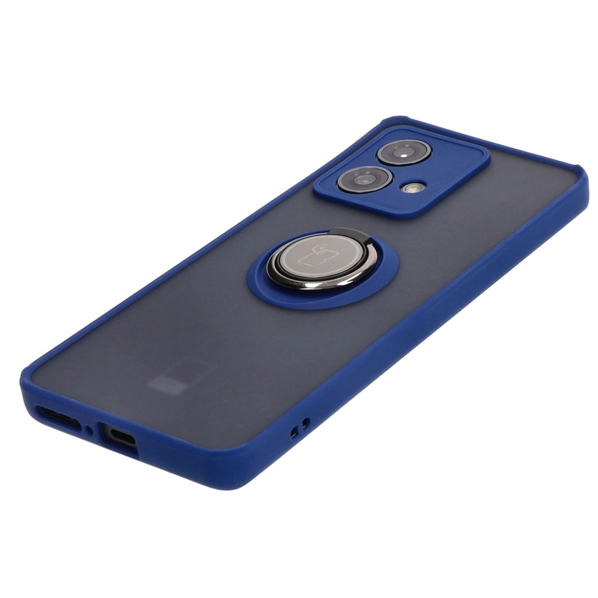 Etui Bizon z uchwytem na palec Hybrid Ring do Motorola Edge 40 Neo Przydymione z granatową ramką