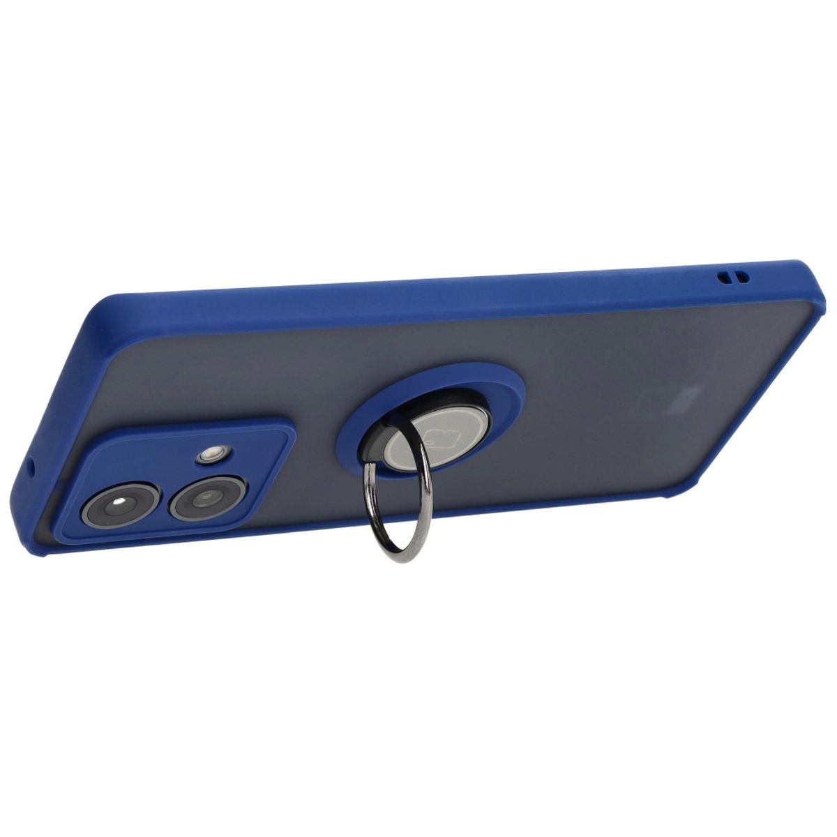 Etui Bizon z uchwytem na palec Hybrid Ring do Motorola Edge 40 Neo Przydymione z granatową ramką