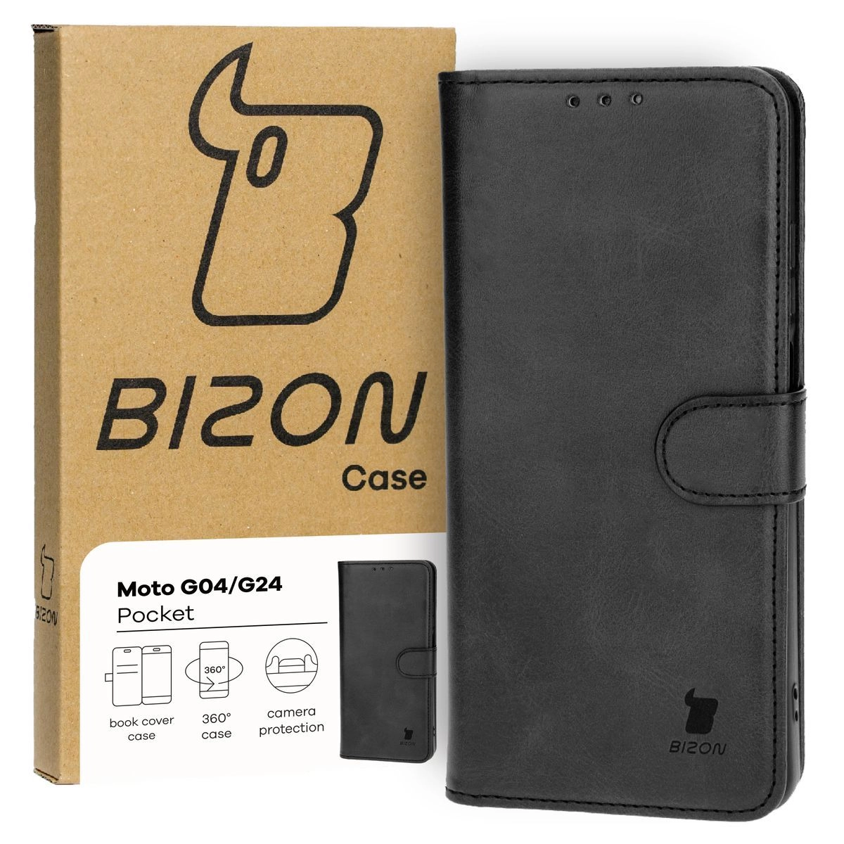 Etui Bizon z klapką Pocket do Motorola Moto G04/G24 Czarny
