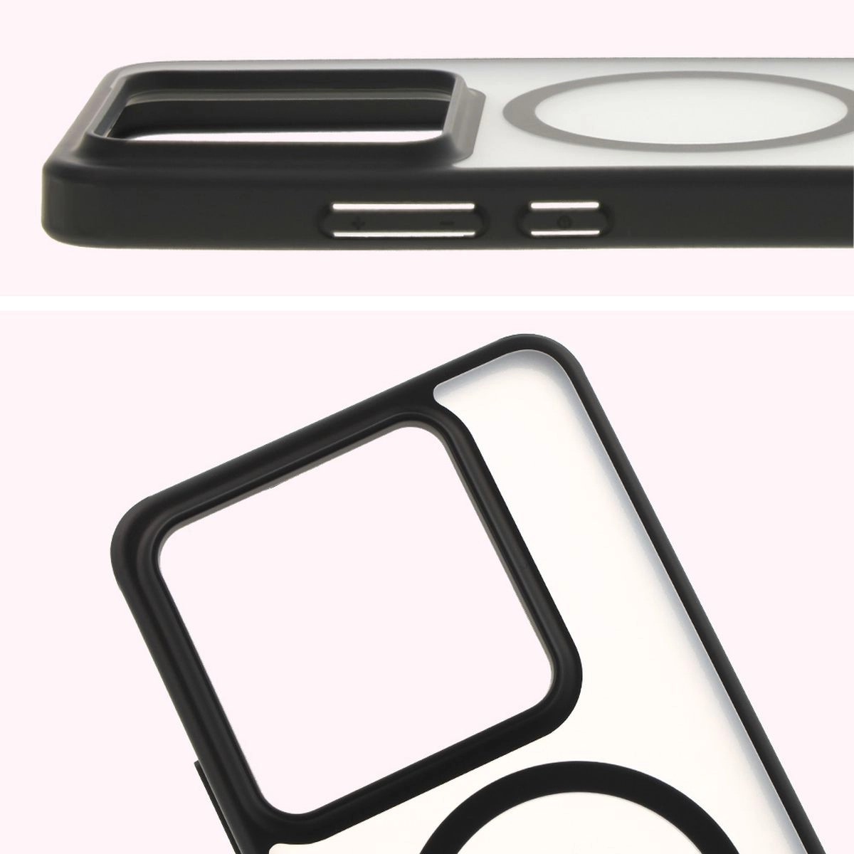 Etui Bizon MatteO z MagSafe do Xiaomi 14T Pro Półprzezroczyste z czarną ramką