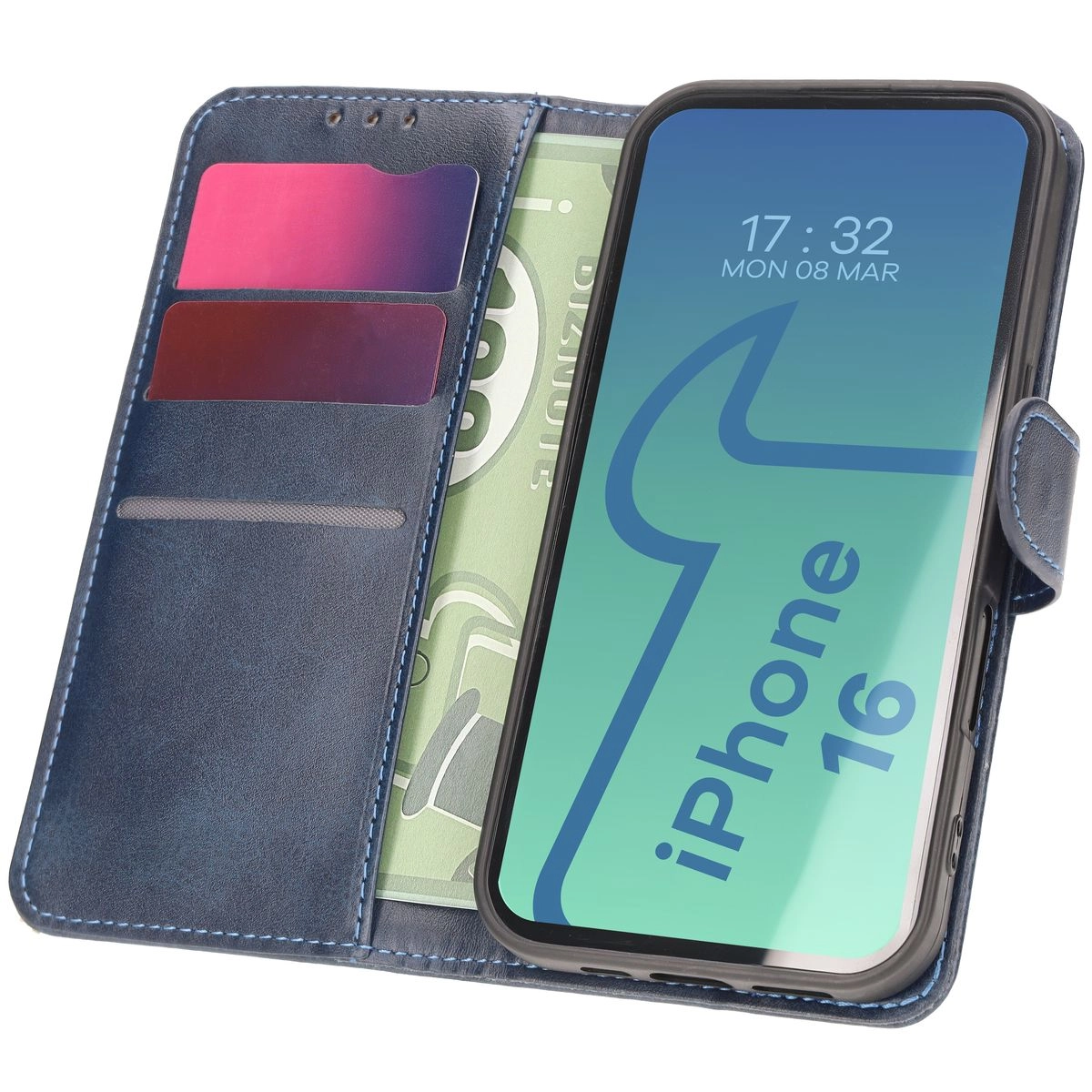 Etui Bizon z klapką Pocket do iPhone 16 Granatowy