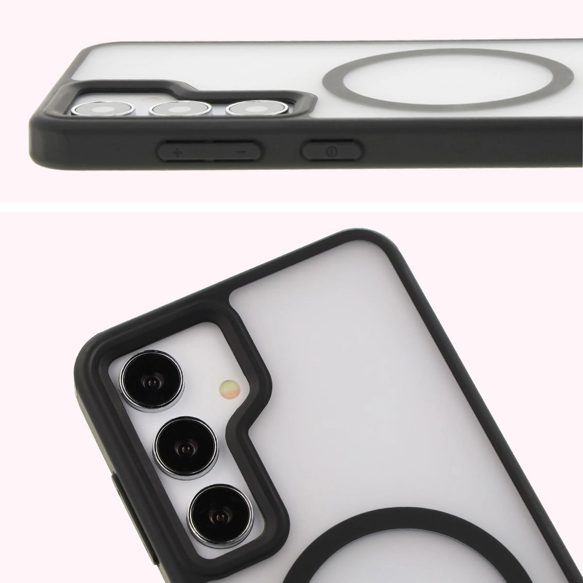 Etui Bizon MatteO z MagSafe do Galaxy S24 Półprzezroczyste z czarną ramką