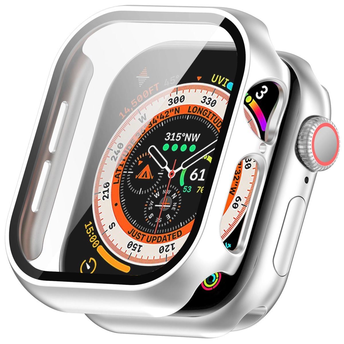 Nakładka na tarczę Bizon ze szkłem do Apple Watch 10 42mm Srebrny