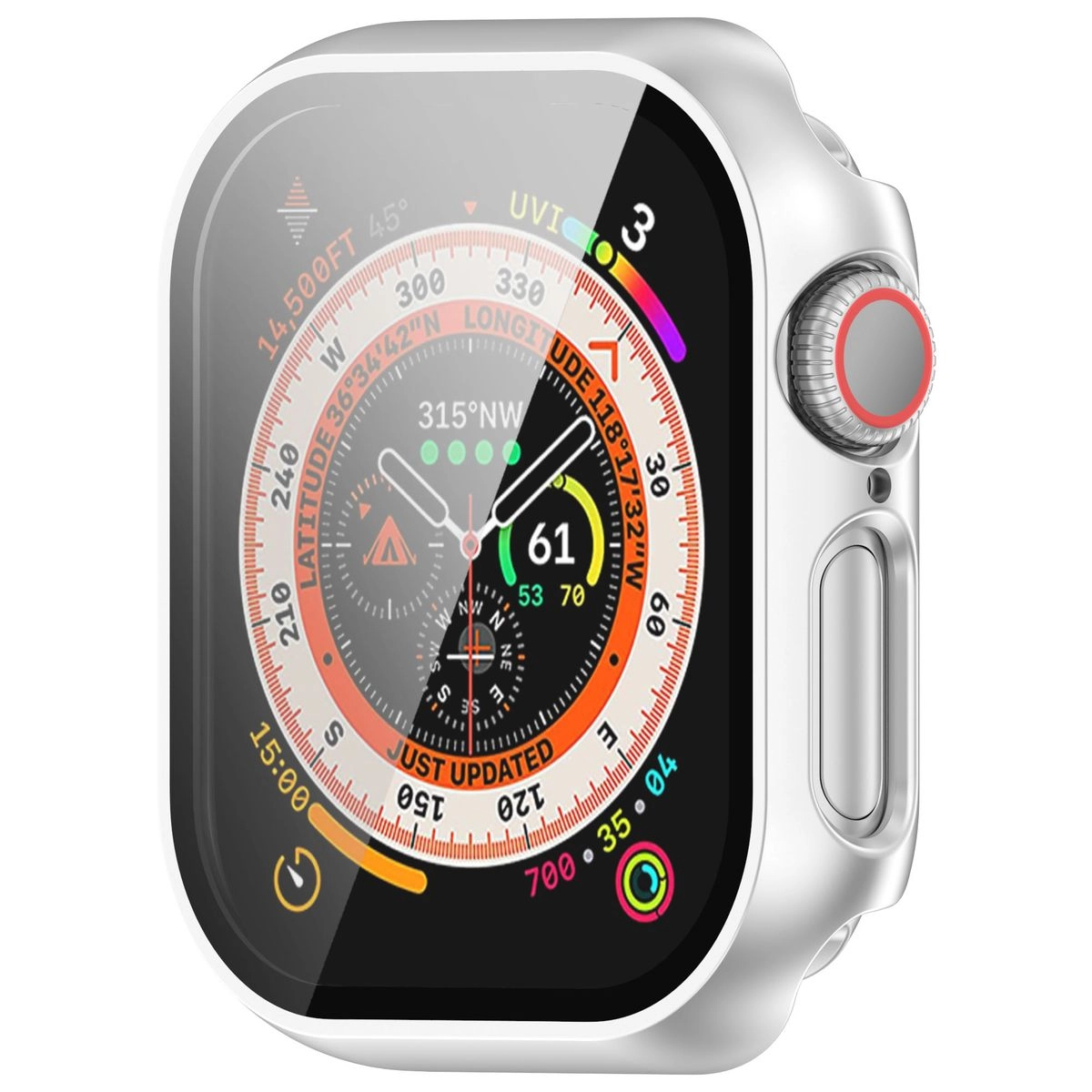 Nakładka na tarczę Bizon ze szkłem do Apple Watch 10 42mm Srebrny