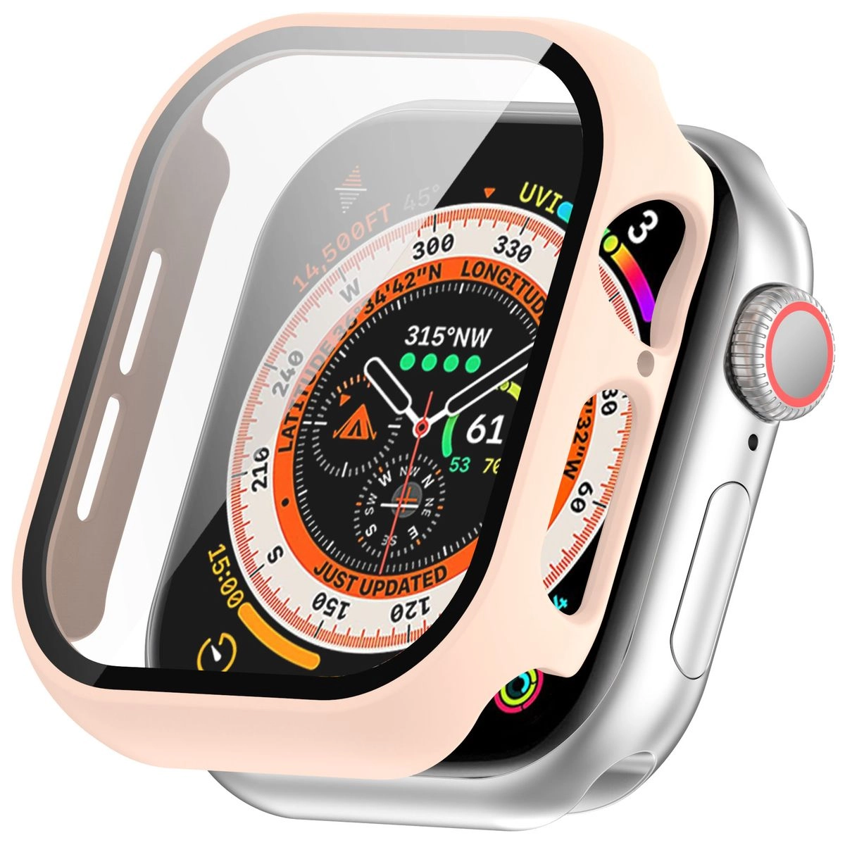 Nakładka na tarczę Bizon ze szkłem do Apple Watch 10 42mm Różowy