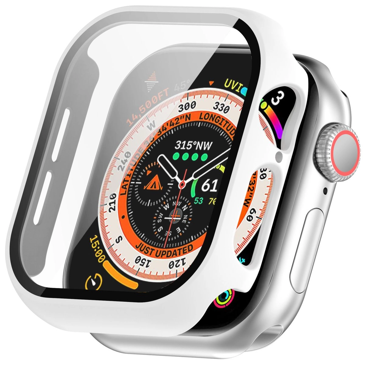 Nakładka na tarczę Bizon ze szkłem do Apple Watch 10 42mm Biały