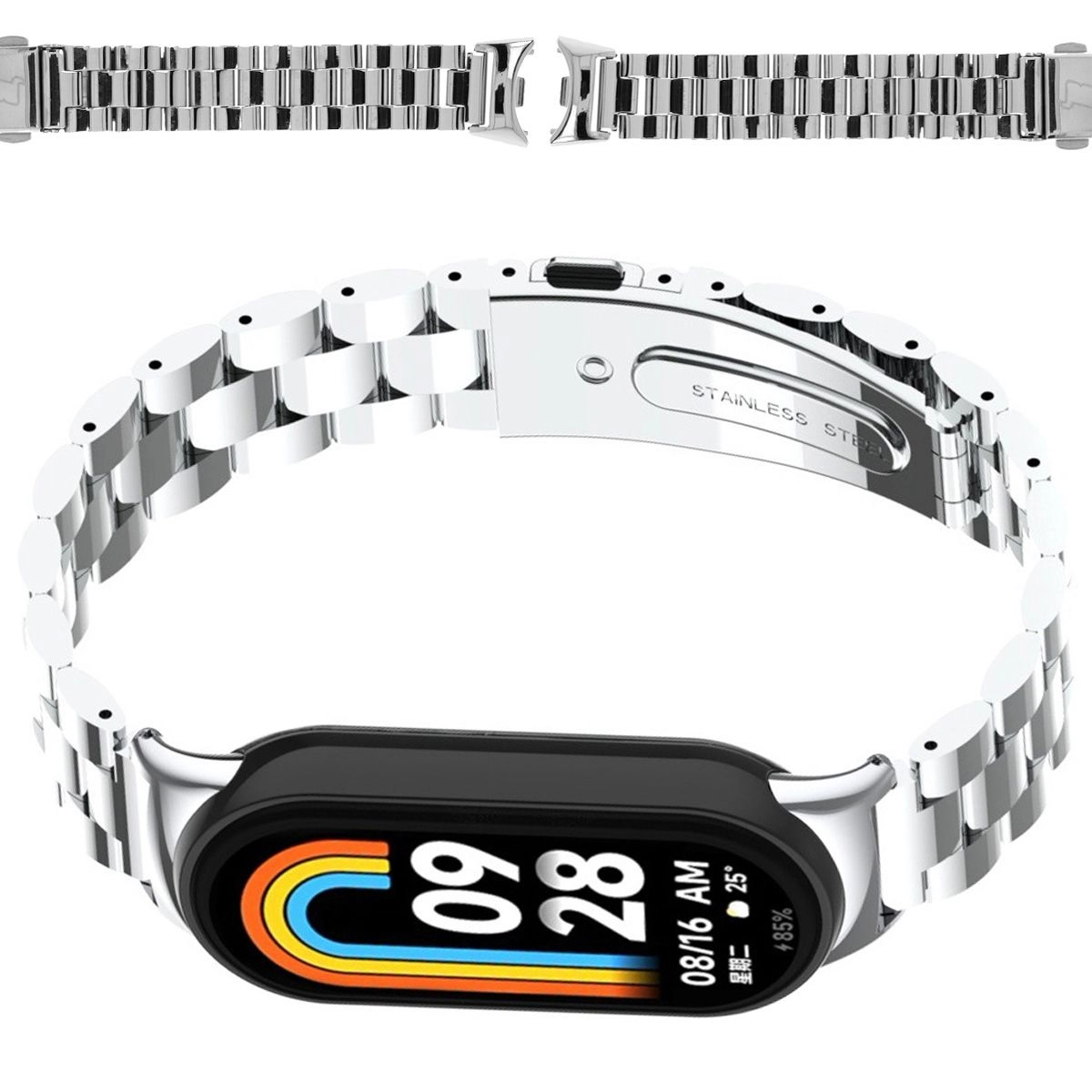 Bransoleta Bizon ze stali nierdzewnej Aura do Xiaomi Smart Band 9/9 NFC/8 Srebrny