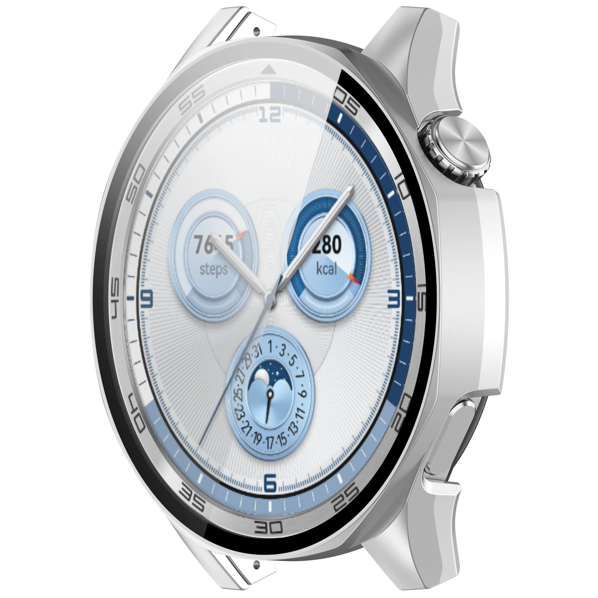 Nakładka na tarczę Bizon ze szkłem do Huawei Watch GT 5 46mm Satynowo srebrny
