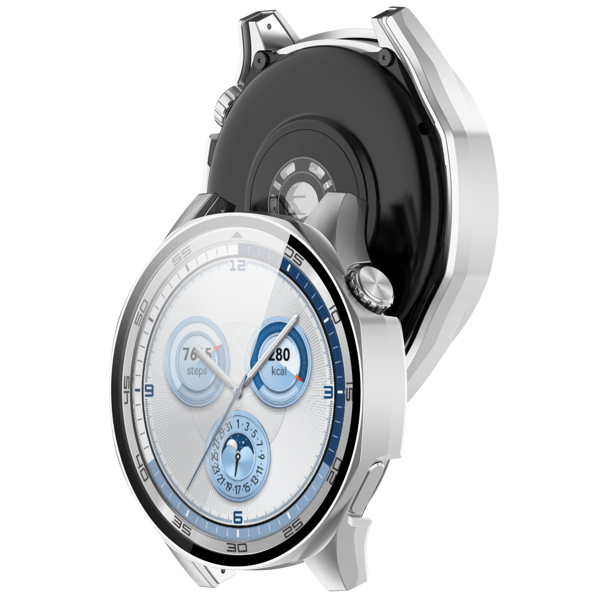 Nakładka na tarczę Bizon ze szkłem do Huawei Watch GT 5 46mm Satynowo srebrny