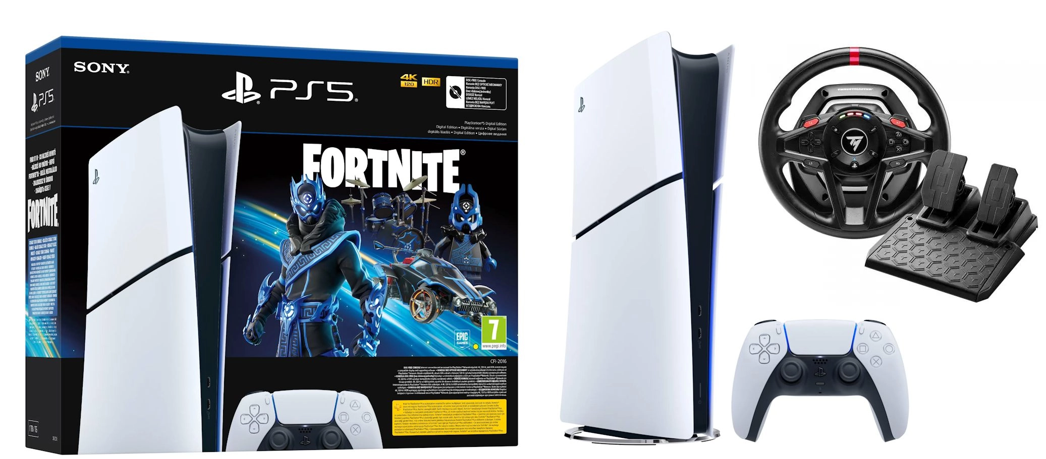 Konsola Sony PlayStation 5 Digital Slim D Chassis (PS5) 1TB Zestaw Fortnite Cobalt + Kierownica Thrustmaster T128