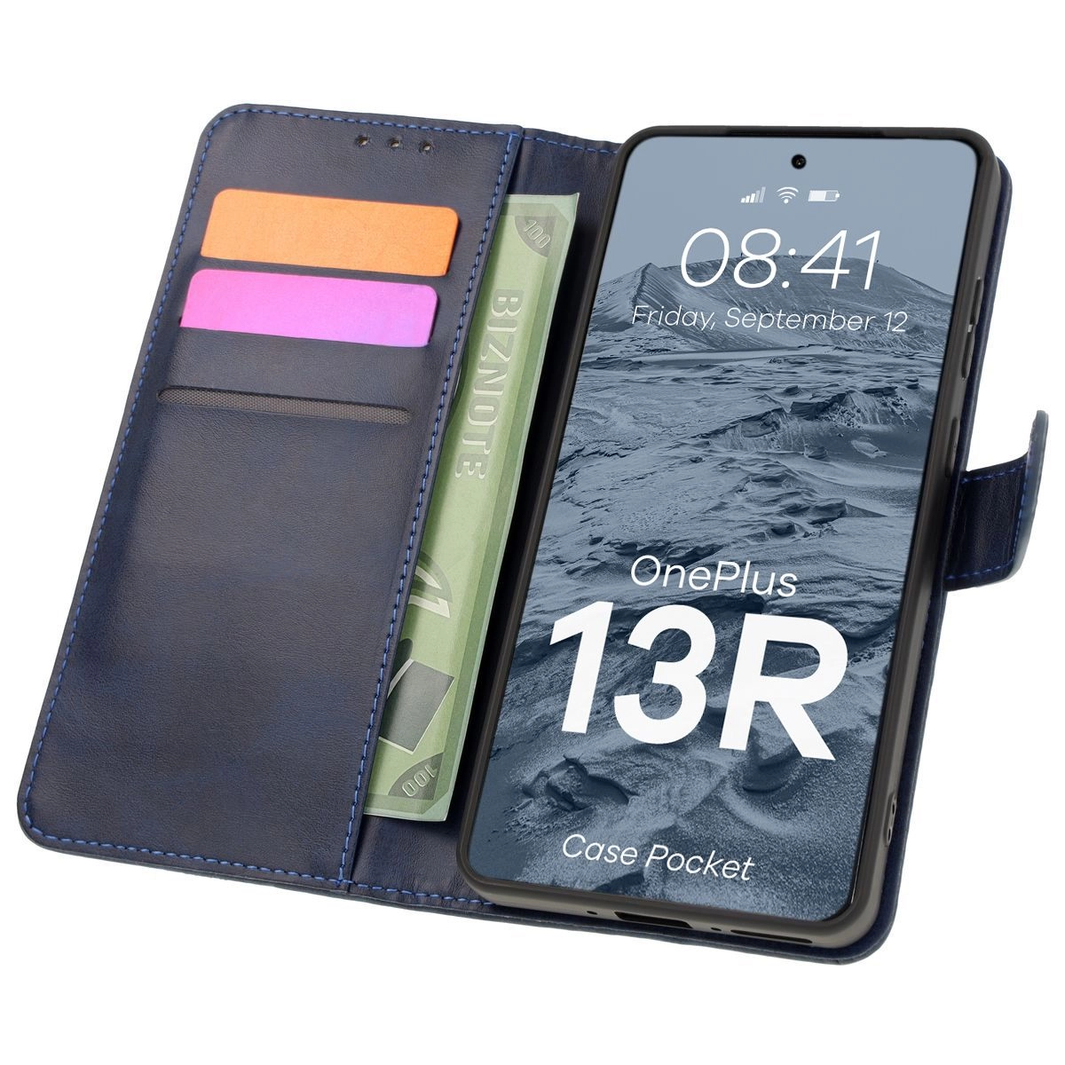 Etui Bizon z klapką Pocket do OnePlus 13R Granatowy