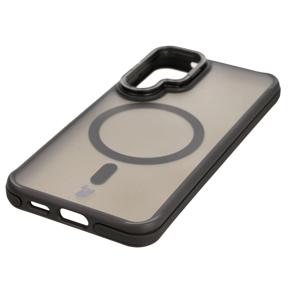Etui Bizon Eclipse z MagSafe i podstawką do Galaxy S25/S24 Przydymione z czarną ramką