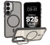 Etui Bizon Eclipse z MagSafe i podstawką do Galaxy S25/S24 Przydymione z czarną ramką