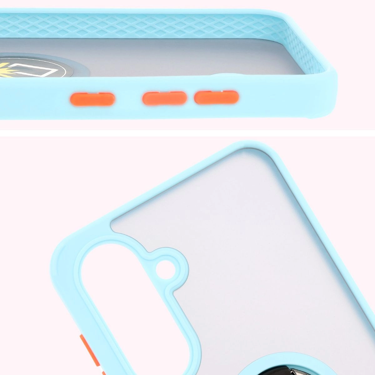 Etui Bizon z uchwytem na palec Hybrid Ring do Galaxy A36 5G / A56 5G Przydymione z jasnoniebieską ramką
