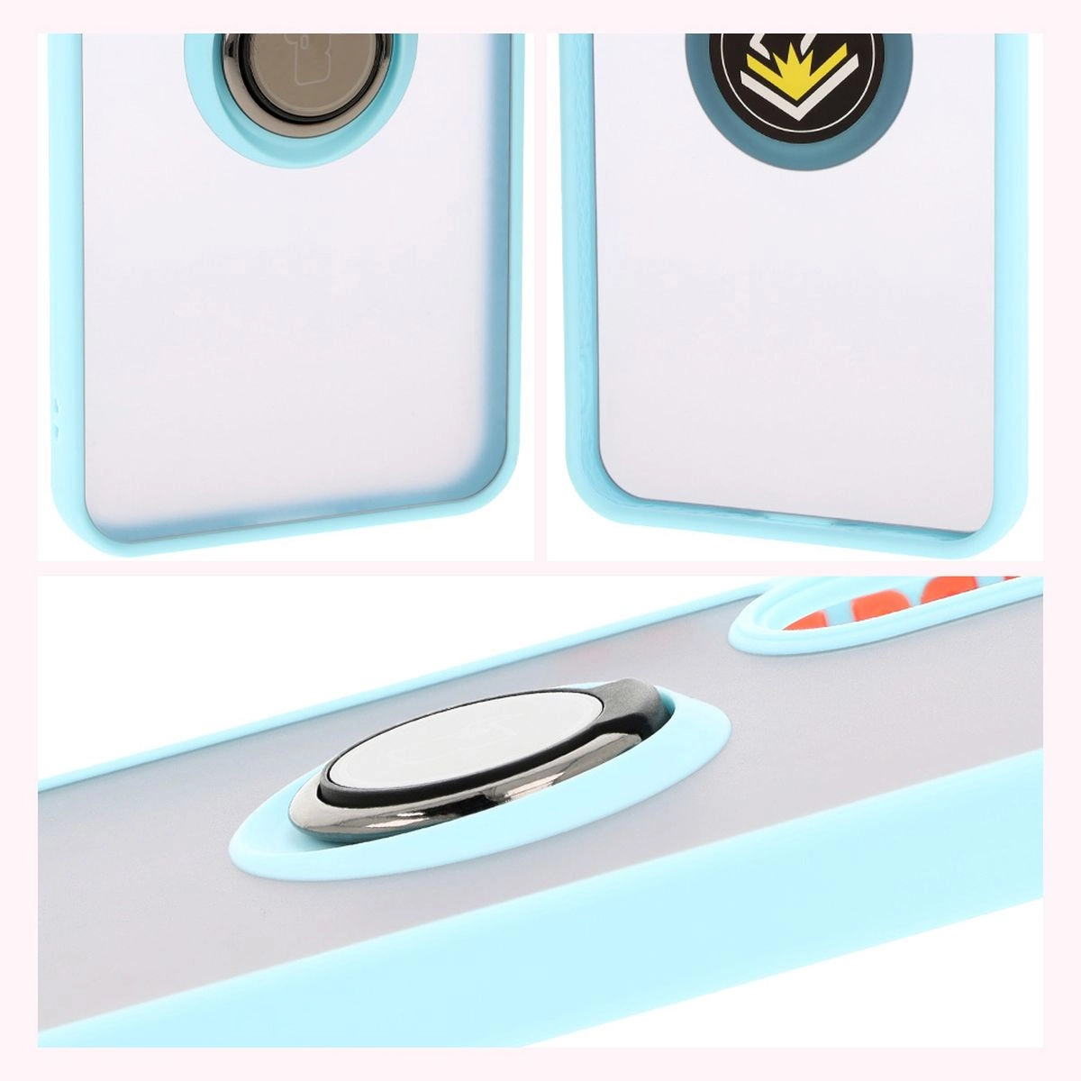 Etui Bizon z uchwytem na palec Hybrid Ring do Galaxy A36 5G / A56 5G Przydymione z jasnoniebieską ramką