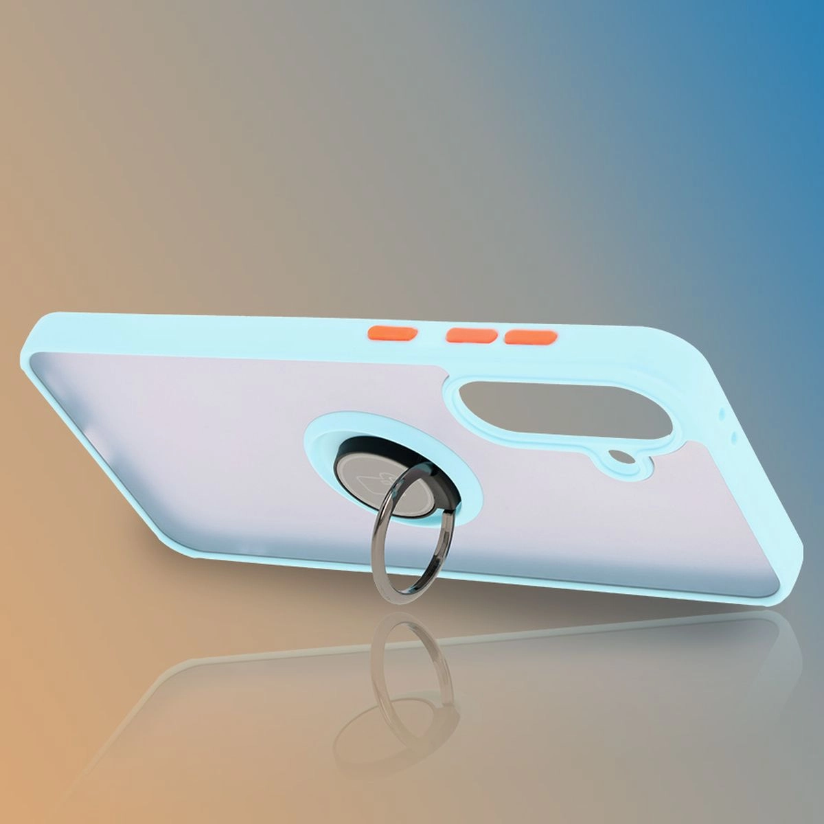 Etui Bizon z uchwytem na palec Hybrid Ring do Galaxy A36 5G / A56 5G Przydymione z jasnoniebieską ramką
