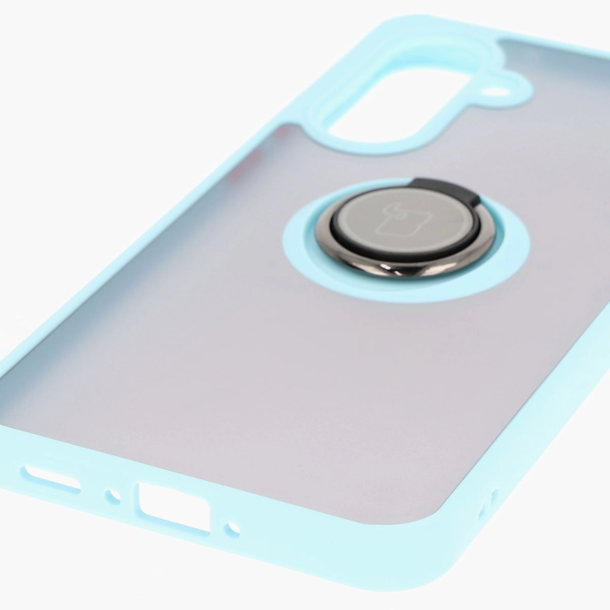 Etui Bizon z uchwytem na palec Hybrid Ring do Galaxy A36 5G / A56 5G Przydymione z jasnoniebieską ramką