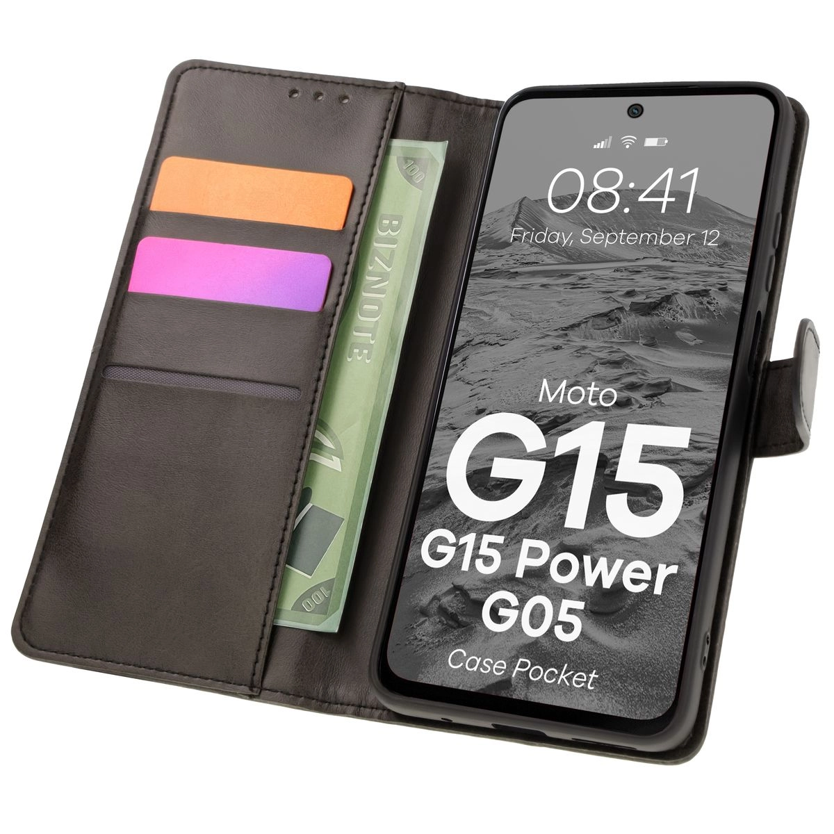 Bizon z klapką Pocket do Motorola Moto G15/G15 Power/G05 Czarny