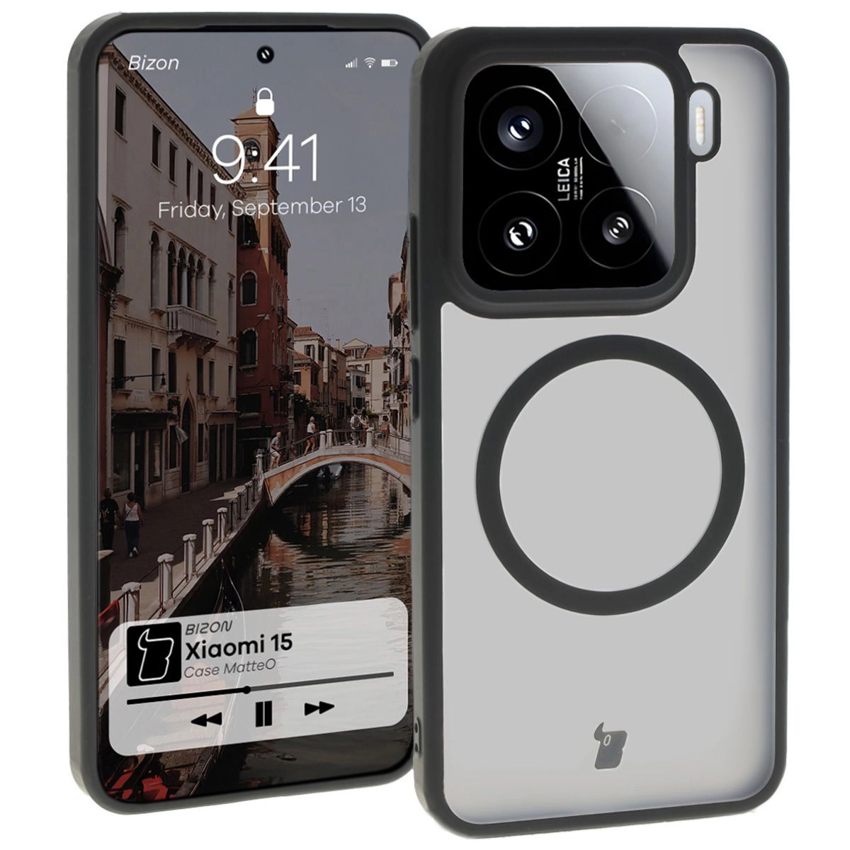 Etui Bizon MatteO z MagSafe do Xiaomi 15 Półprzezroczyste z czarną ramką