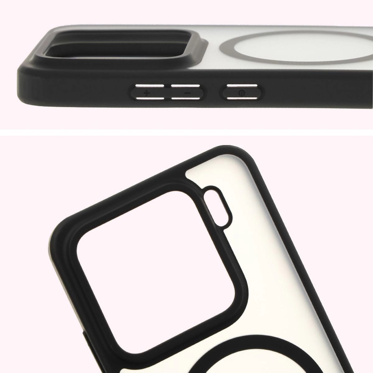 Etui Bizon MatteO z MagSafe do Xiaomi 15 Półprzezroczyste z czarną ramką