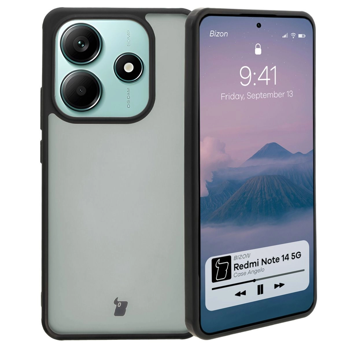 Etui Bizon Angelo do Xiaomi Redmi Note 14 5G Przydymione z czarną ramką
