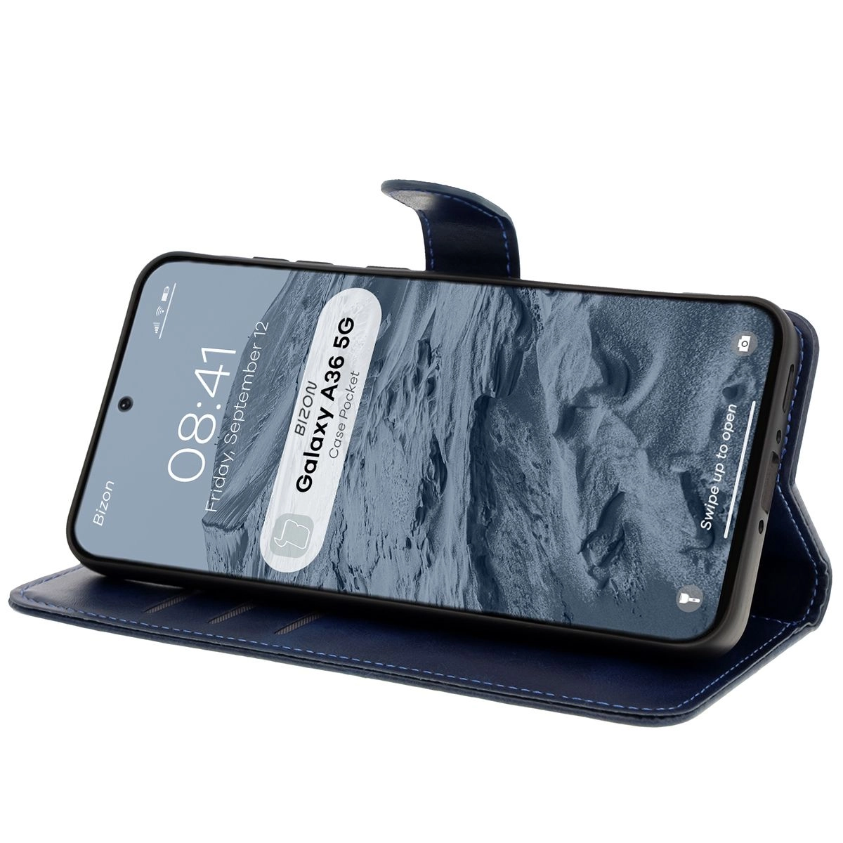 Etui Bizon z klapką Pocket do Galaxy A36 5G Granatowy