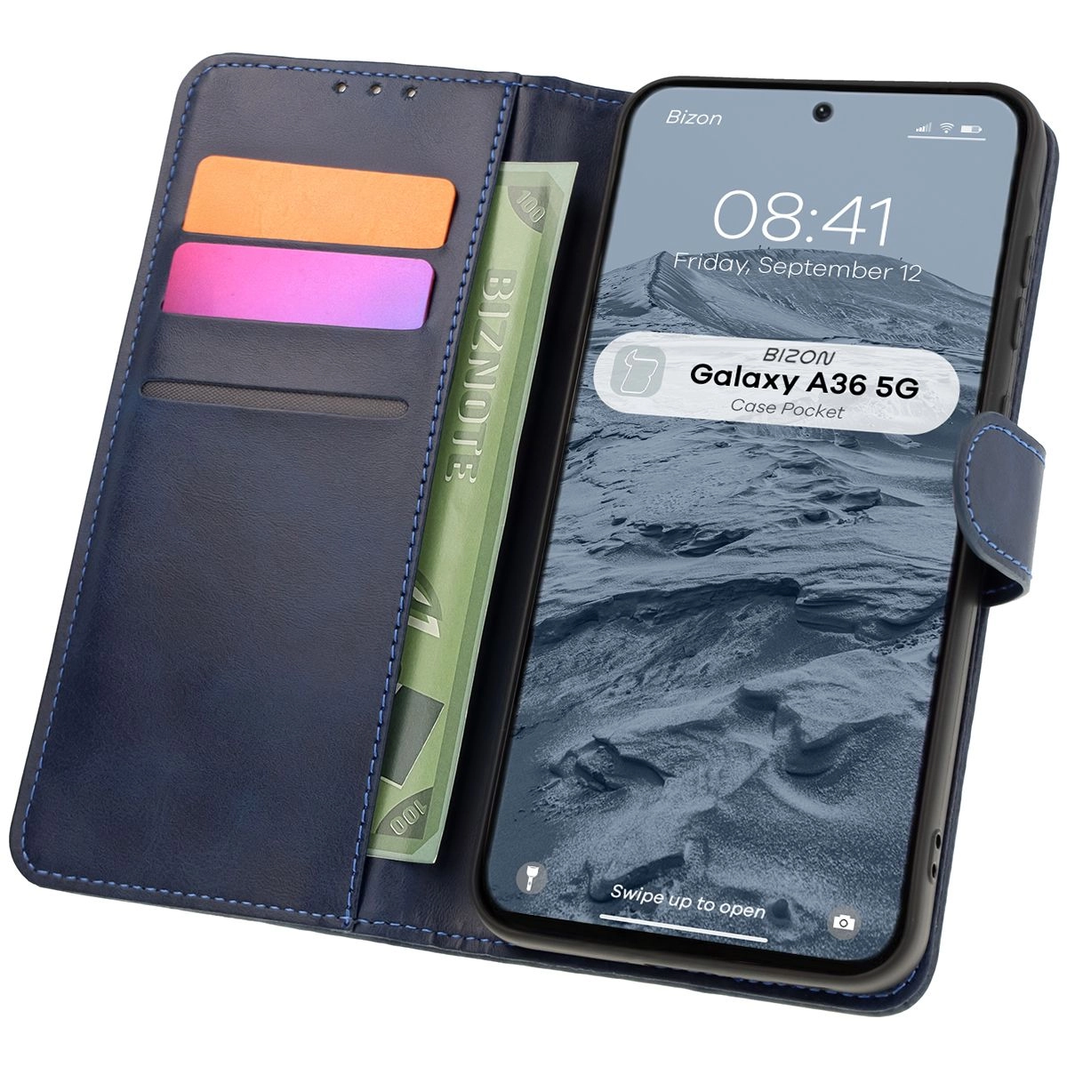 Etui Bizon z klapką Pocket do Galaxy A36 5G Granatowy