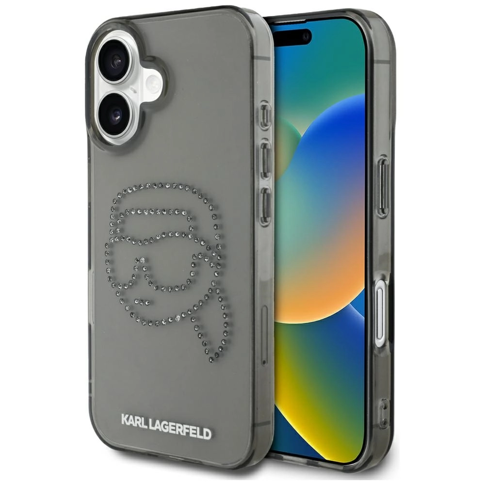 Etui Karl Lagerfeld IML Rhinestones Karl Head do iPhone 16 Czarny