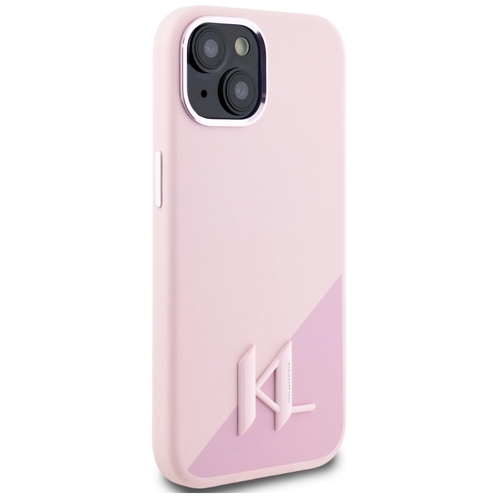 Etui Karl Lagerfeld Silicone Shadow Metal Initial MagSafe do iPhone 15 Różowy