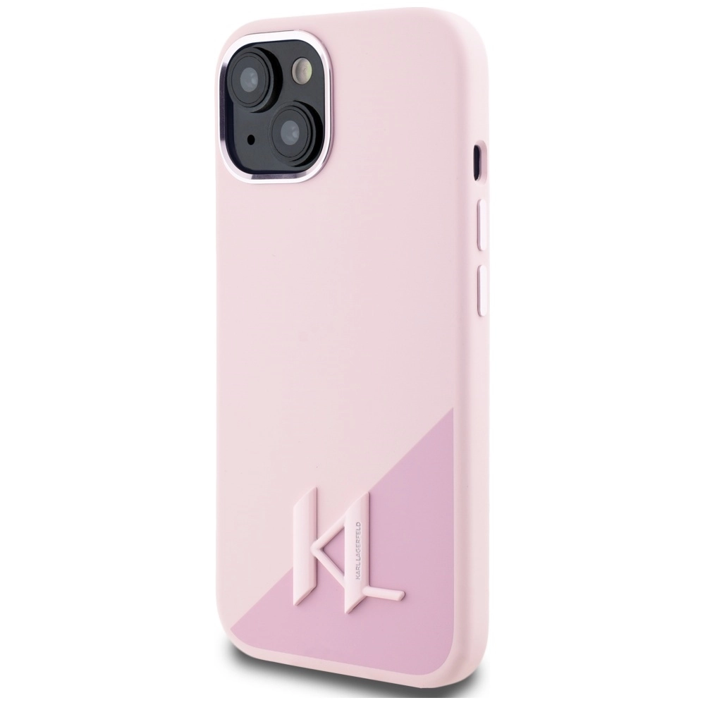 Etui Karl Lagerfeld Silicone Shadow Metal Initial MagSafe do iPhone 15 Różowy