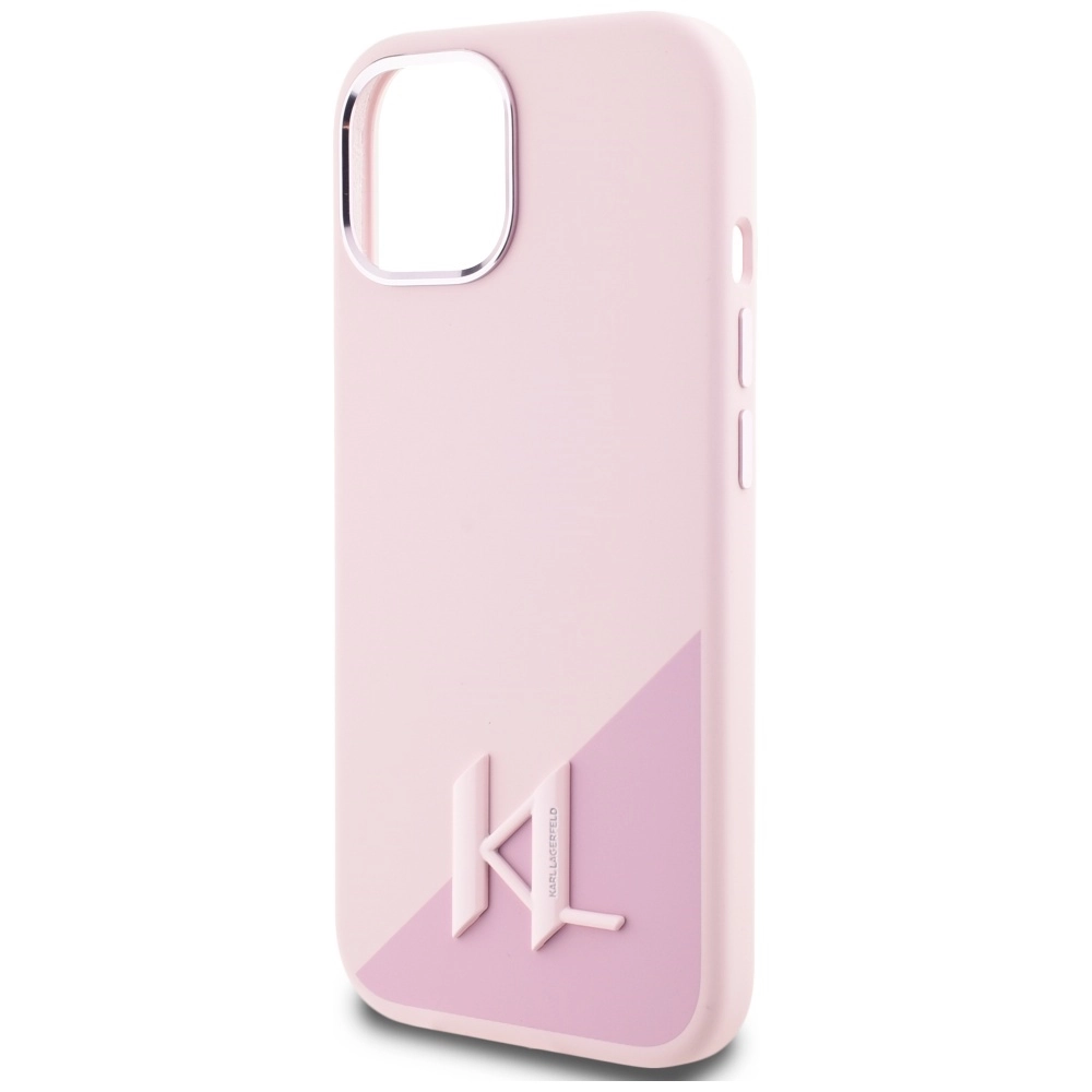 Etui Karl Lagerfeld Silicone Shadow Metal Initial MagSafe do iPhone 15 Różowy
