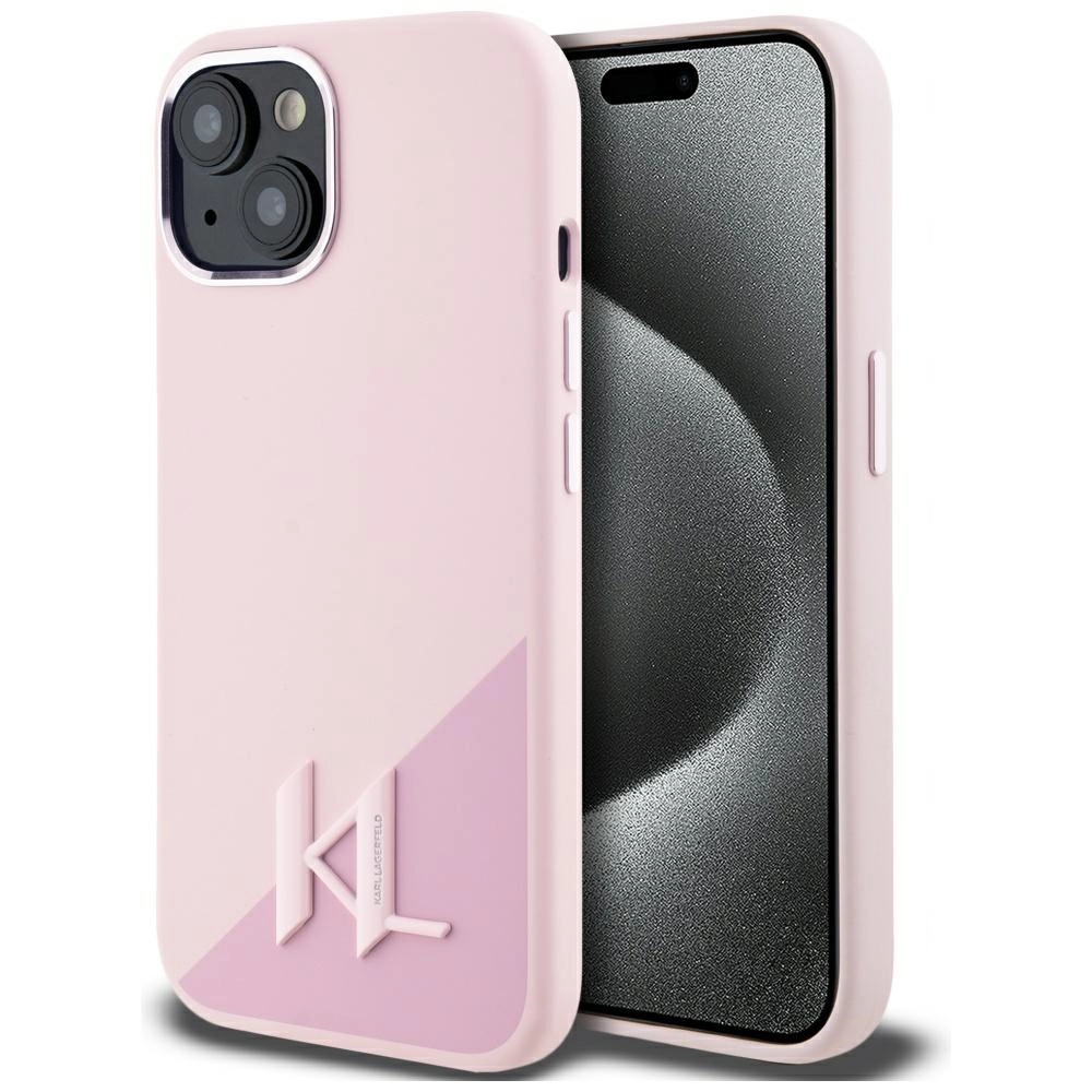 Etui Karl Lagerfeld Silicone Shadow Metal Initial MagSafe do iPhone 15 Różowy